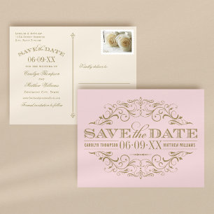Vintag Pink Antique Geblüht Save the Date Ankündigungspostkarte