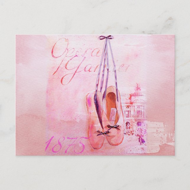 Vintag Pink Aquarell Ballerina Ballerina Ballett Postkarte (Vorderseite)