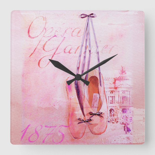 Vintag Pink Aquarell Ballerina Ballerina Ballett Quadratische Wanduhr (Vorderseite)
