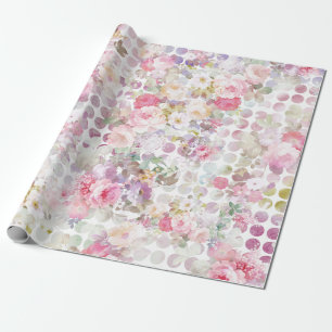 Vintag Pink Aquarell Rose Floral Polka Dosen Geschenkpapier