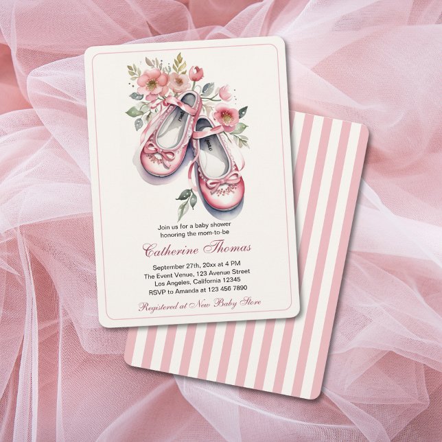 Vintag Pink Ballerina Shoes Girl Baby Dusche Einladung (Von Creator hochgeladen)