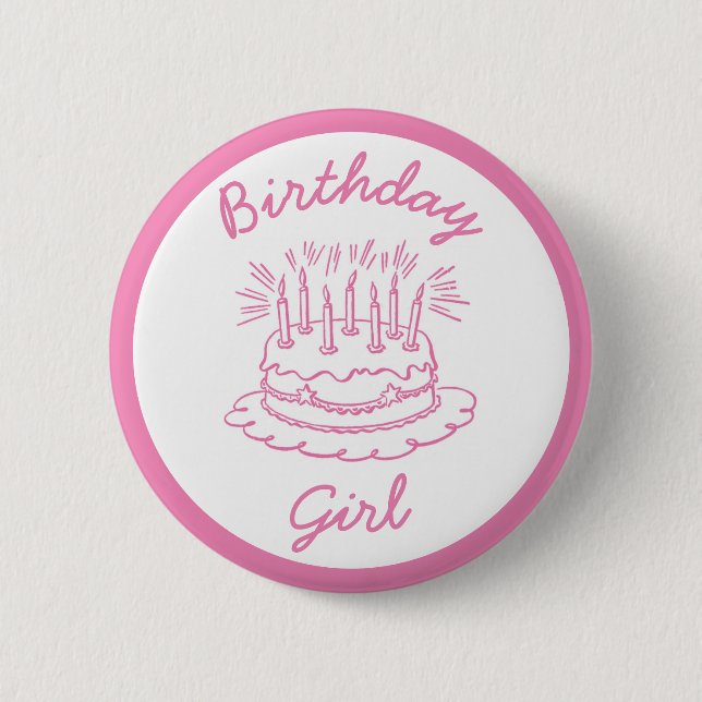 Vintag Pink Birthday Cake Button (Vorderseite)