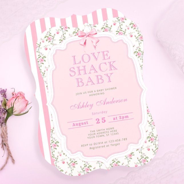 Vintag Pink Blumengarten Bow Babydusche Einladung (Von Creator hochgeladen)
