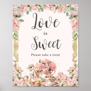 Vintag Pink Blumenstrauß Tea Bridal Liebe ist süß Poster