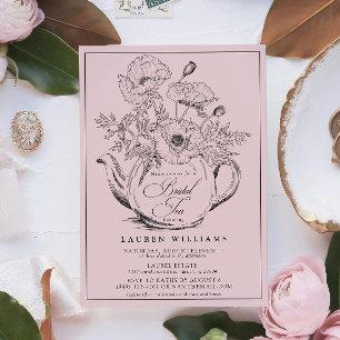 Vintag Pink Botanical Bridal Tea Kalligraphie Einladung