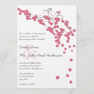 Vintag Pink Cherry Blossom Chickadee Wedding Einladung