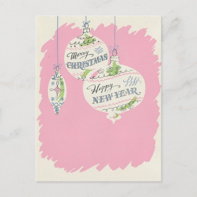 Vintag Pink Christmas Feiertagspostkarte (Vorderseite)