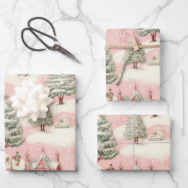 Vintag Pink Christmas Geschenkpapier Set