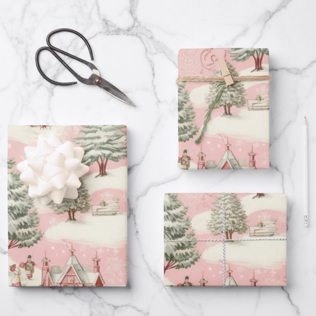 Vintag Pink Christmas Geschenkpapier Set (Vorderseite)