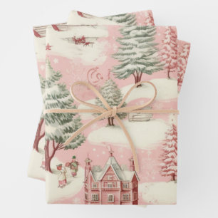 Vintag Pink Christmas Geschenkpapier Set