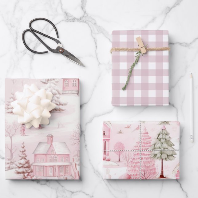 Vintag Pink Christmas Geschenkpapier Set (Vorderseite)