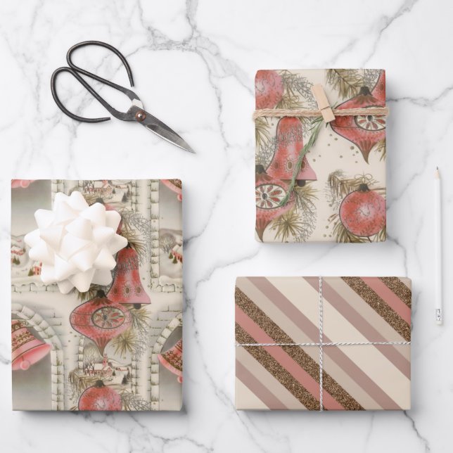 Vintag Pink Christmas Geschenkpapier Set (Vorderseite)