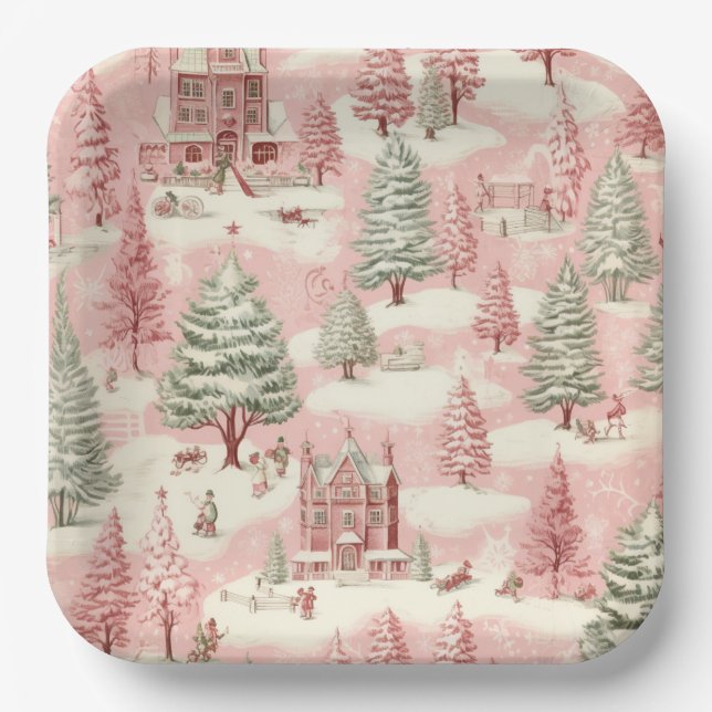 Vintag Pink Christmas Pappteller (Vorderseite)