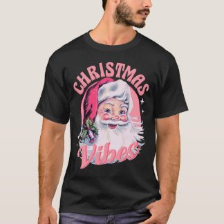 Vintag Pink Christmas Vibes Funny Pink Santa T-Shirt