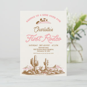 Vintag Pink Cowgirl First Rodeo 1. Geburtstag Einladung