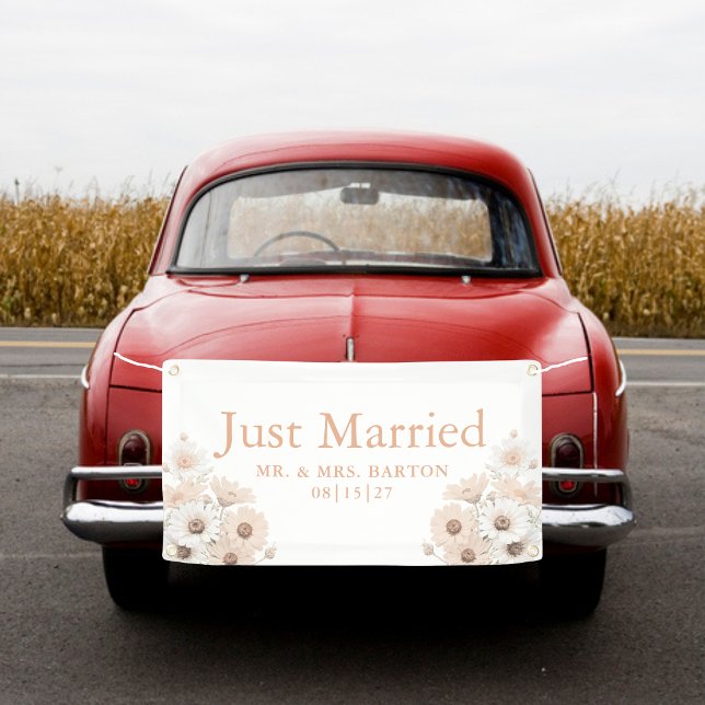 Vintag Pink Daisies Just Married Car Banner (Von Creator hochgeladen)