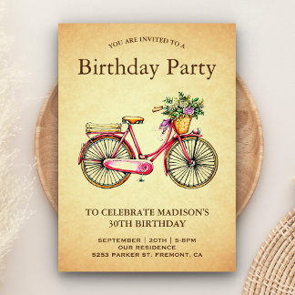 Vintag Pink Floral Bicycle Geburtstagsparty Einladung