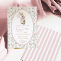 Vintag Pink Floral Bunny Rabbit 1. Geburtstagskart