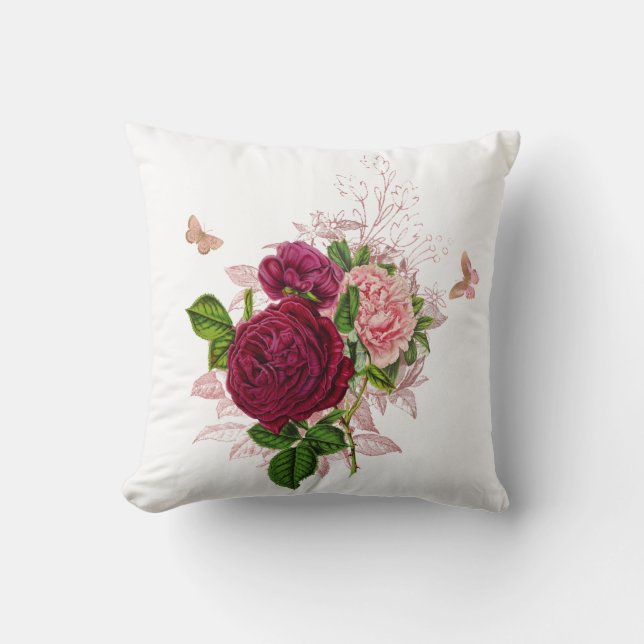 Vintag Pink Floral Butterfly Bouquet Kissen (Vorderseite)