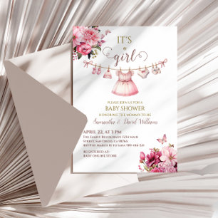 Vintag Pink Floral Es ist eine Girl Baby Dusche Einladung