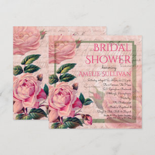 Vintag Pink Floral Französisch Ephemera Brautparty Einladung