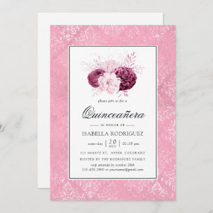 Vintag Pink Floral Quinceañera Einladung