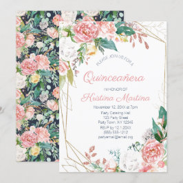 Vintag Pink Floral Quinceañera Geburtstag Einladung