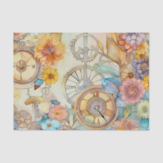 Vintag Pink Floral Steampunk Seidenpapier (Vorderseite)