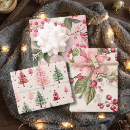 Vintag Pink, florale Weihnachten Geschenkpapier Set