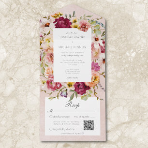 Vintag Pink Gelb Rosa Hochzeit QR All In One Einladung