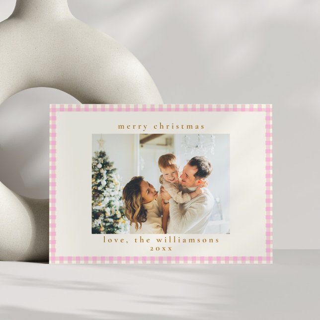 Vintag Pink Gingham Kariertes Foto Weihnachten (Von Creator hochgeladen)