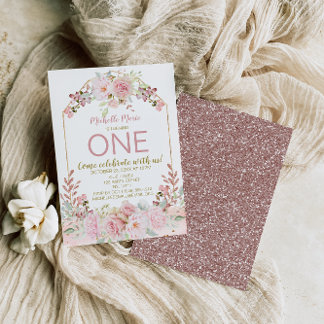 Vintag Pink Gold Aquarellfarben Erstgeburt Einladung