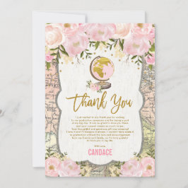 Vintag Pink Gold Floral Reiseplan Abschluss Dankeskarte