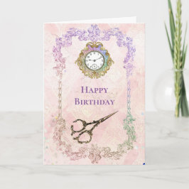Vintag Pink Gold Scissors Glam Birthday Karte