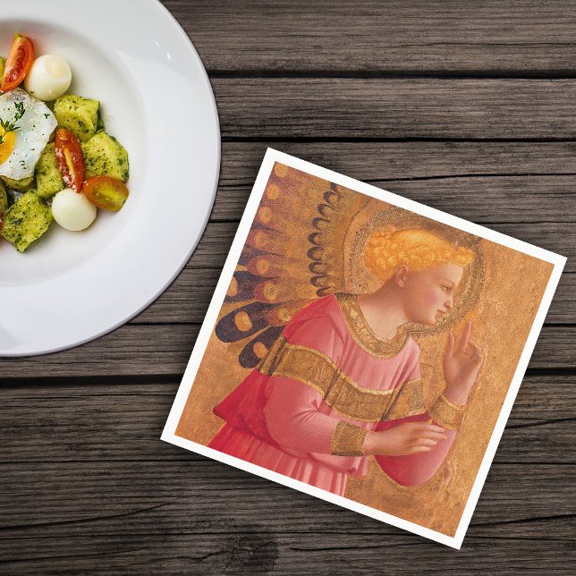 Vintag Pink Goldener Christlicher Engel Serviette (Christian holy female figure golden halo pink dress on napkins.)