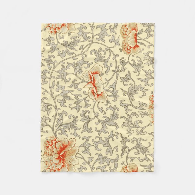 Vintag Pink Grau Botanische Blüte Fleecedecke (Vorderseite)