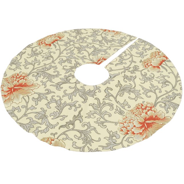 Vintag Pink Grau Botanische Blüte Polyester Weihnachtsbaumdecke (Schrägansicht)