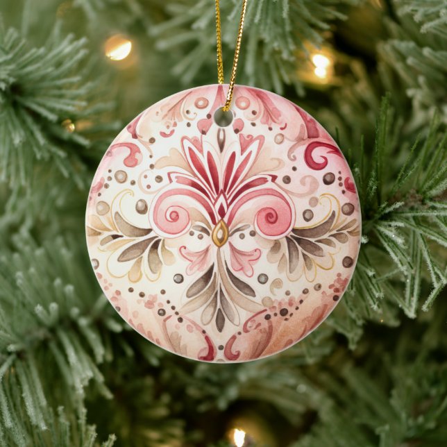 Vintag Pink Green Boho Weihnachten Keramik Ornament (Baum)