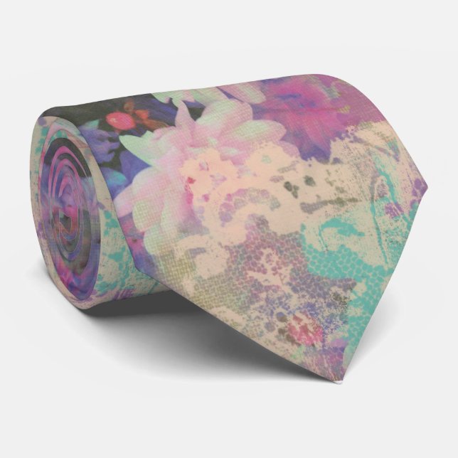 Vintag Pink Lila Spitzen schöne Blume Blumen Krawatte (Gerollt)