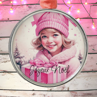 Vintag Pink Little Girl Ornament Aus Metall