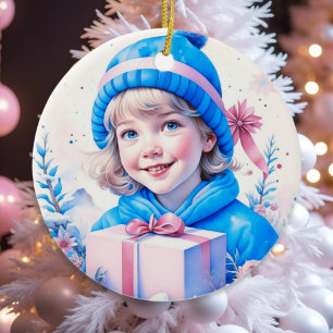 Vintag Pink Little Girl Weihnachten Personalisiert Keramik Ornament