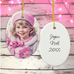 Vintag Pink Little Girl Weihnachten Personalisiert Keramik Ornament<br><div class="desc">Hübsches kleines Vintages Mädchen im Winter,  das eine rosa Geschenkboxen Retro nostalgischen Stil Weihnachtsschmuck für diejenigen,  die wie ein altmodisches Weihnachtsfest hält. Joyeux Noël.</div>