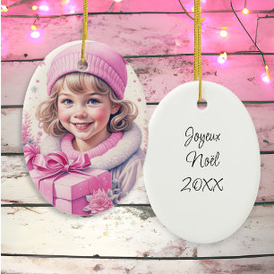 Vintag Pink Little Girl Weihnachten Personalisiert Keramik Ornament