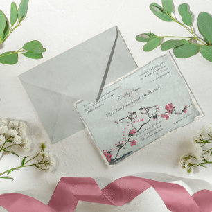 Vintag Pink Love Bird Cherry Blossom Hochzeit Einladung