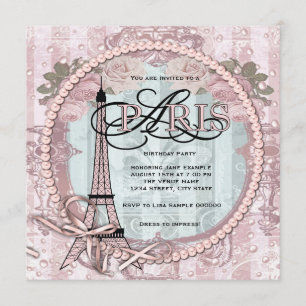 Vintag Pink Paris Geburtstagsparty Einladungen