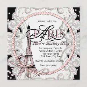 Vintag Pink Paris Sweet 16 Geburtstagsparty Einladung