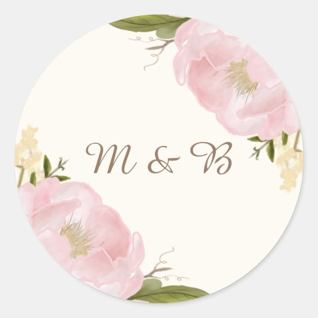 Vintag-Pink-Peonies-Hochzeitsticker Runder Aufkleber (Vorderseite)