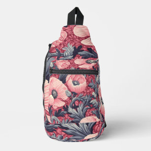 Vintag Pink Poppies floral Crossbody Bag