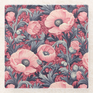 Vintag Pink Poppies floral Glasuntersetzer