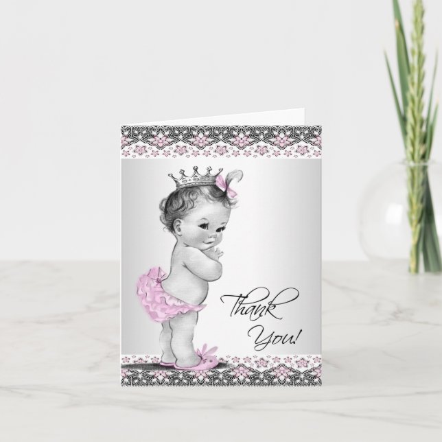 Vintag Pink Princess Baby Dusche Danke Karten (Vorderseite)